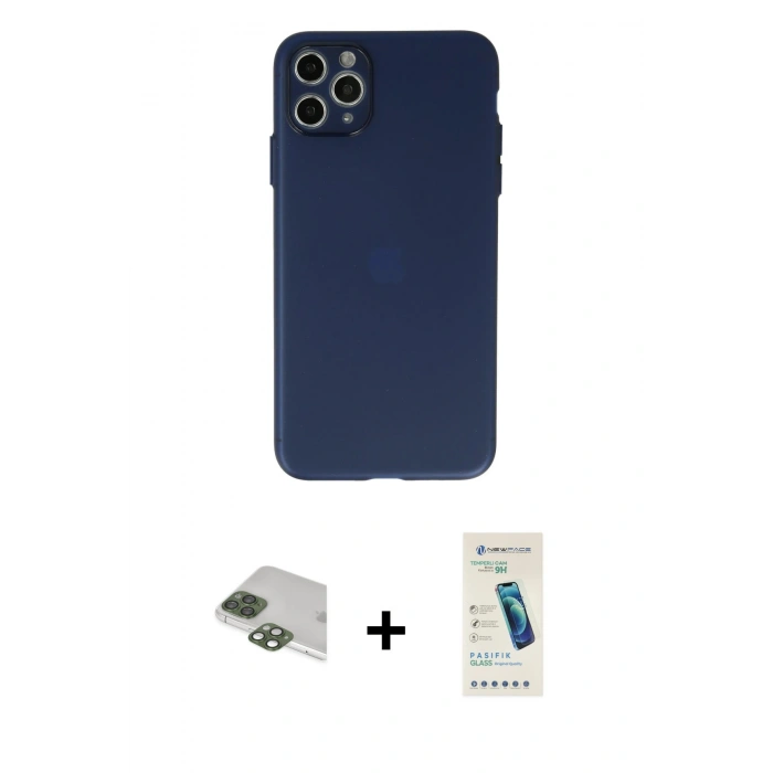 MARSİLYAN™- iPhone 11 Pro Max Kılıf Atlas Minimal Prime - Şeffaf Pasifik Cam Ekran Koruyucu + Pers Alüminyum Kamera Lens - YL
