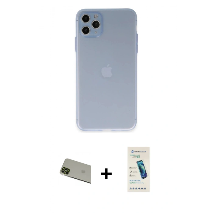 MARSİLYAN™- iPhone 11 Pro Max Kılıf Atlas Minimal Prime - Şeffaf Pasifik Cam Ekran Koruyucu + Rainbow Kamera Lens Koruma Cam - YL