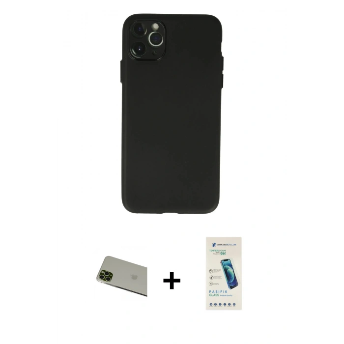 MARSİLYAN™- iPhone 11 Pro Max Kılıf Atlas Minimal Prime - Şeffaf Pasifik Cam Ekran Koruyucu + Rainbow Kamera Lens Koruma Cam - YL