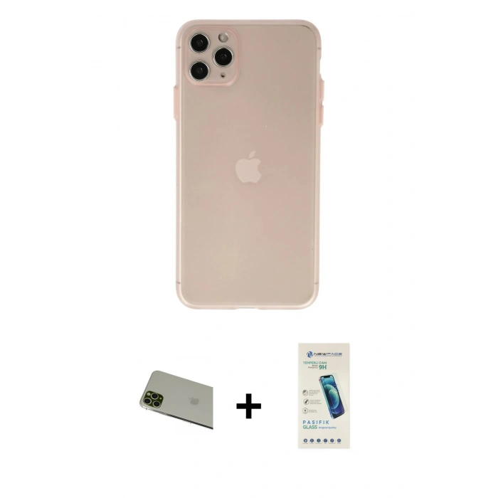 MARSİLYAN™- iPhone 11 Pro Max Kılıf Atlas Minimal Prime - Şeffaf Pasifik Cam Ekran Koruyucu + Rainbow Kamera Lens Koruma Cam - YL