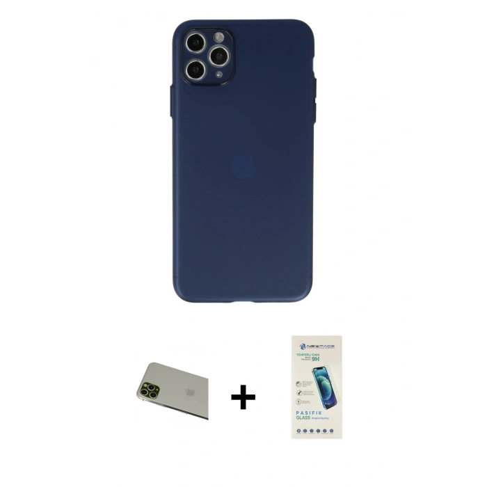 MARSİLYAN™- iPhone 11 Pro Max Kılıf Atlas Minimal Prime - Şeffaf Pasifik Cam Ekran Koruyucu + Rainbow Kamera Lens Koruma Cam - YL