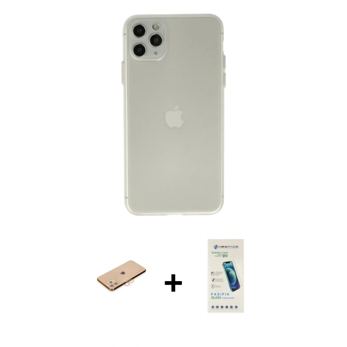 MARSİLYAN™- iPhone 11 Pro Max Kılıf Atlas Minimal Prime - Şeffaf Pasifik Cam Ekran Koruyucu + Renkli Kamera Lens Koruma Cam - TU
