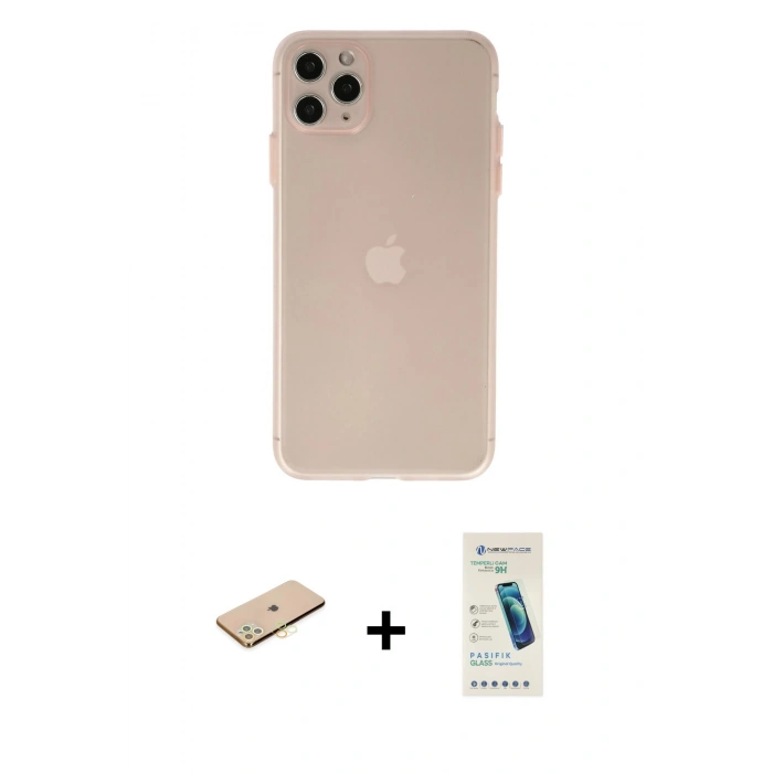 MARSİLYAN™- iPhone 11 Pro Max Kılıf Atlas Minimal Prime - Şeffaf Pasifik Cam Ekran Koruyucu + Renkli Kamera Lens Koruma Cam - SI