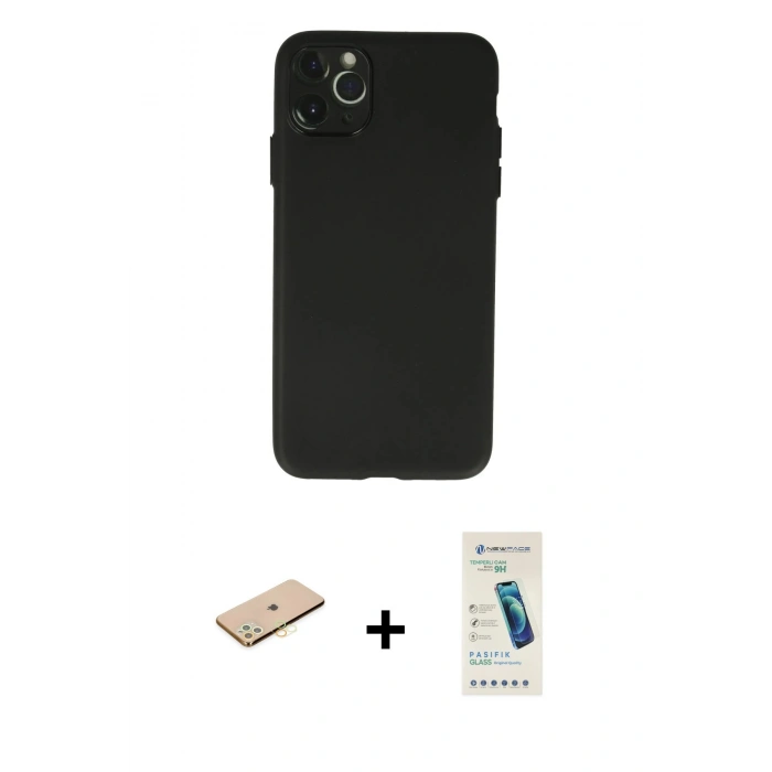 MARSİLYAN™- iPhone 11 Pro Max Kılıf Atlas Minimal Prime - Şeffaf Pasifik Cam Ekran Koruyucu + Renkli Kamera Lens Koruma Cam - SI