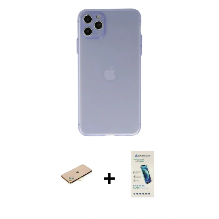 MARSİLYAN™- iPhone 11 Pro Max Kılıf Atlas Minimal Prime - Şeffaf Pasifik Cam Ekran Koruyucu + Renkli Kamera Lens Koruma Cam - SI