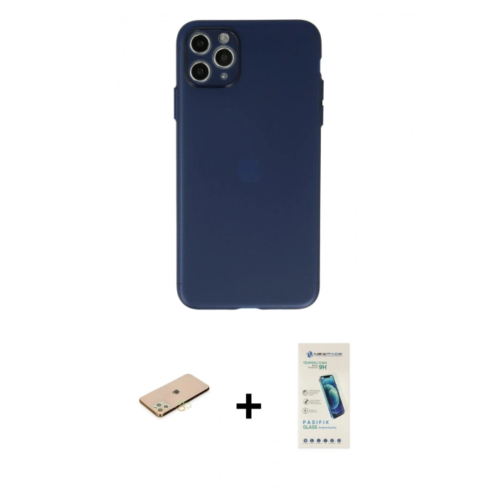 MARSİLYAN™- iPhone 11 Pro Max Kılıf Atlas Minimal Prime - Şeffaf Pasifik Cam Ekran Koruyucu + Renkli Kamera Lens Koruma Cam - SI