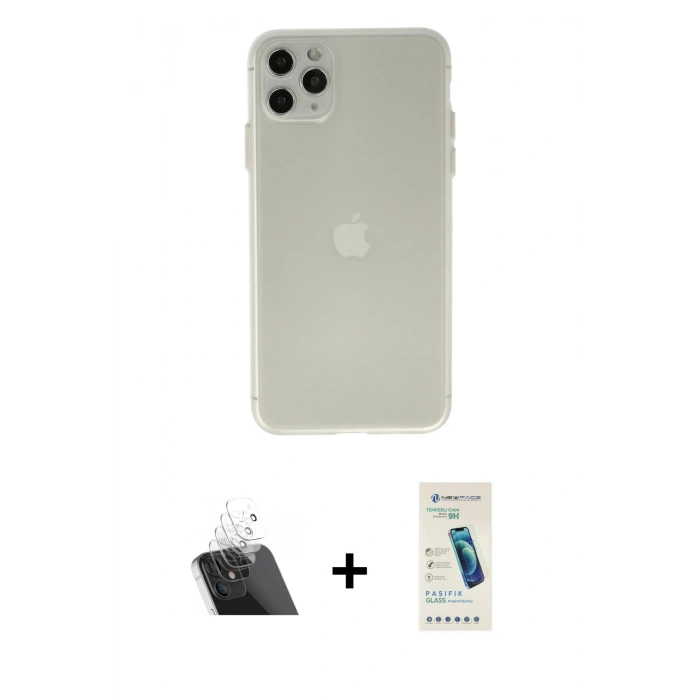 MARSİLYAN™- iPhone 11 Pro Max Kılıf Atlas Minimal Prime - Şeffaf Pasifik Cam Ekran Koruyucu + Kamera Lens Koruma Cam - SF