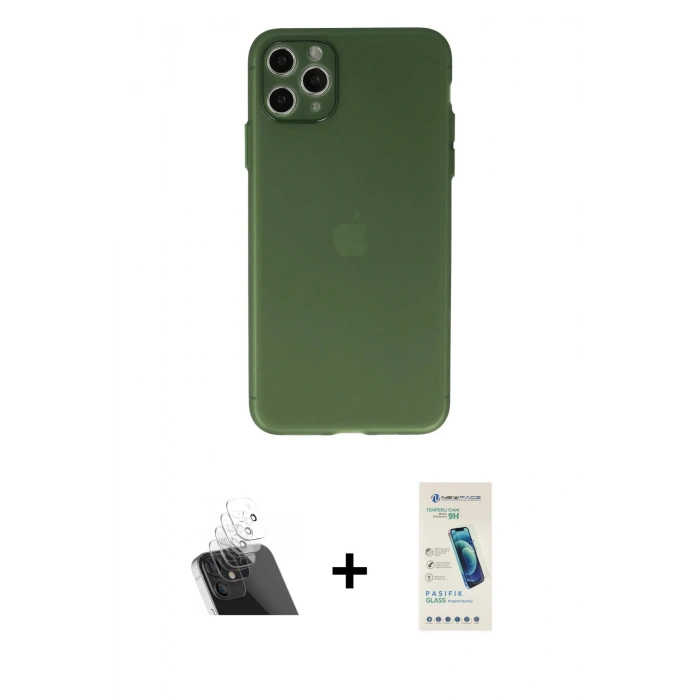 MARSİLYAN™- iPhone 11 Pro Max Kılıf Atlas Minimal Prime - Şeffaf Pasifik Cam Ekran Koruyucu + Kamera Lens Koruma Cam - SF