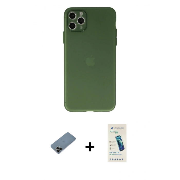 MARSİLYAN™- iPhone 11 Pro Max Kılıf Atlas Minimal Prime - Şeffaf Pasifik Cam Ekran Koruyucu + Shine Kamera Lens Koruma Cam - SH