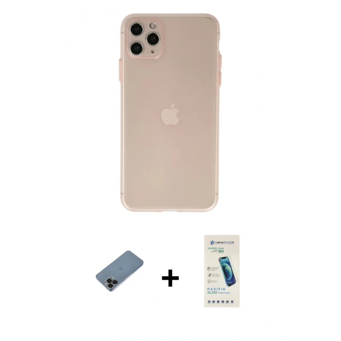 MARSİLYAN™- iPhone 11 Pro Max Kılıf Atlas Minimal Prime - Şeffaf Pasifik Cam Ekran Koruyucu + Shine Kamera Lens Koruma Cam - SH