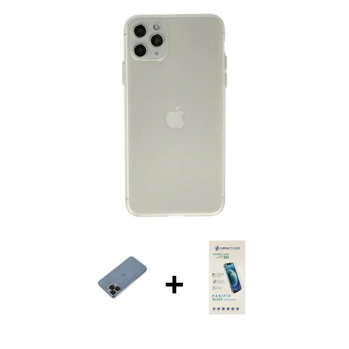 MARSİLYAN™- iPhone 11 Pro Max Kılıf Atlas Minimal Prime - Şeffaf Pasifik Cam Ekran Koruyucu + Shine Kamera Lens Koruma Cam - SH