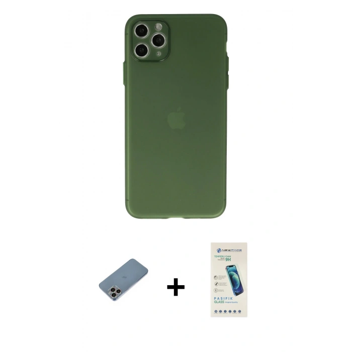 MARSİLYAN™- iPhone 11 Pro Max Kılıf Atlas Minimal Prime - Şeffaf Pasifik Cam Ekran Koruyucu + Shine Kamera Lens Koruma Cam - GI