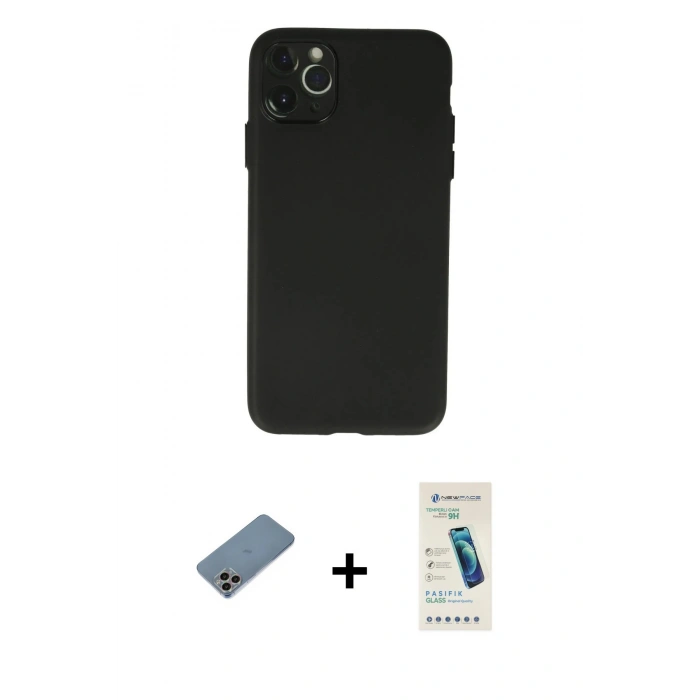 MARSİLYAN™- iPhone 11 Pro Max Kılıf Atlas Minimal Prime - Şeffaf Pasifik Cam Ekran Koruyucu + Shine Kamera Lens Koruma Cam - GI