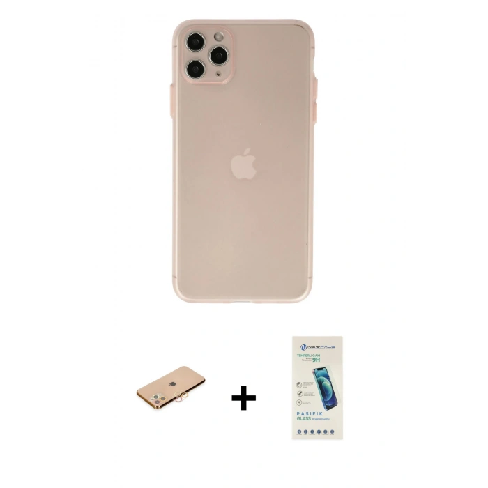 MARSİLYAN™- iPhone 11 Pro Max Kılıf Atlas Minimal Prime - Şeffaf Pasifik Cam Ekran Koruyucu + Renkli Kamera Lens Koruma Cam - TU