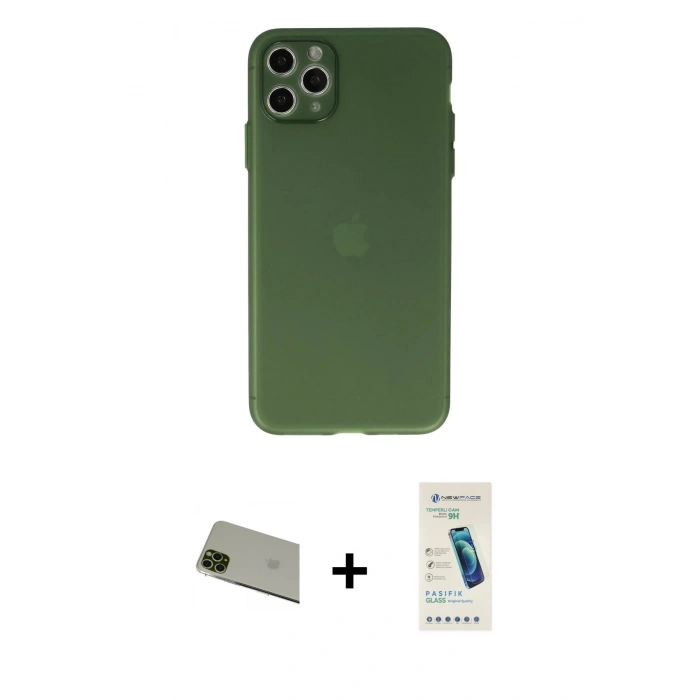 MARSİLYAN™- iPhone 11 Pro Max Kılıf Atlas Minimal Prime - Şeffaf Pasifik Cam Ekran Koruyucu + Rainbow Kamera Lens Koruma Cam - YL