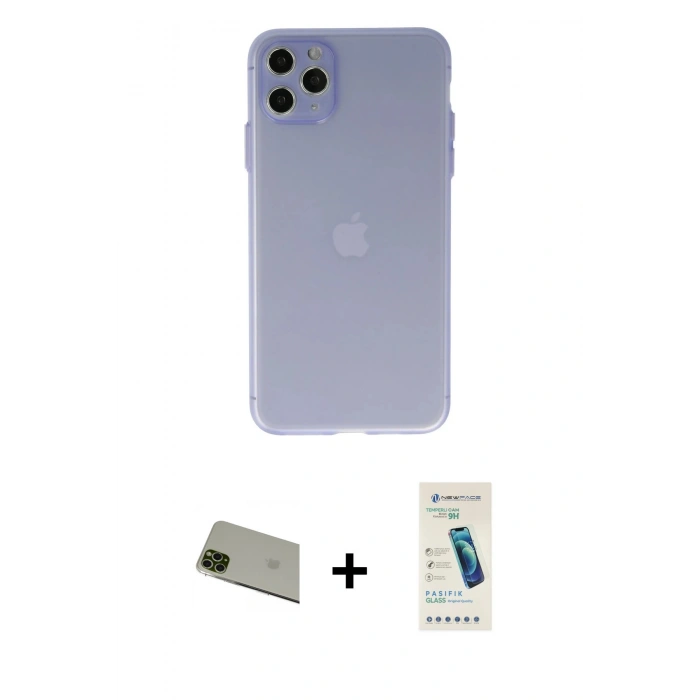 MARSİLYAN™- iPhone 11 Pro Max Kılıf Atlas Minimal Prime - Şeffaf Pasifik Cam Ekran Koruyucu + Rainbow Kamera Lens Koruma Cam - YL