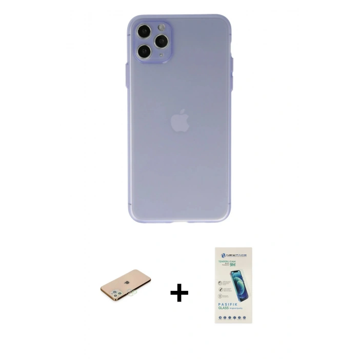 MARSİLYAN™- iPhone 11 Pro Max Kılıf Atlas Minimal Prime - Şeffaf Pasifik Cam Ekran Koruyucu + Renkli Kamera Lens Koruma Cam - YL