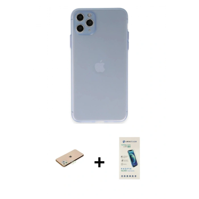 MARSİLYAN™- iPhone 11 Pro Max Kılıf Atlas Minimal Prime - Şeffaf Pasifik Cam Ekran Koruyucu + Renkli Kamera Lens Koruma Cam - YL