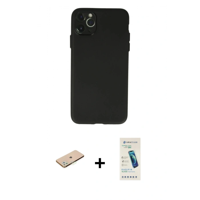 MARSİLYAN™- iPhone 11 Pro Max Kılıf Atlas Minimal Prime - Şeffaf Pasifik Cam Ekran Koruyucu + Renkli Kamera Lens Koruma Cam - YL