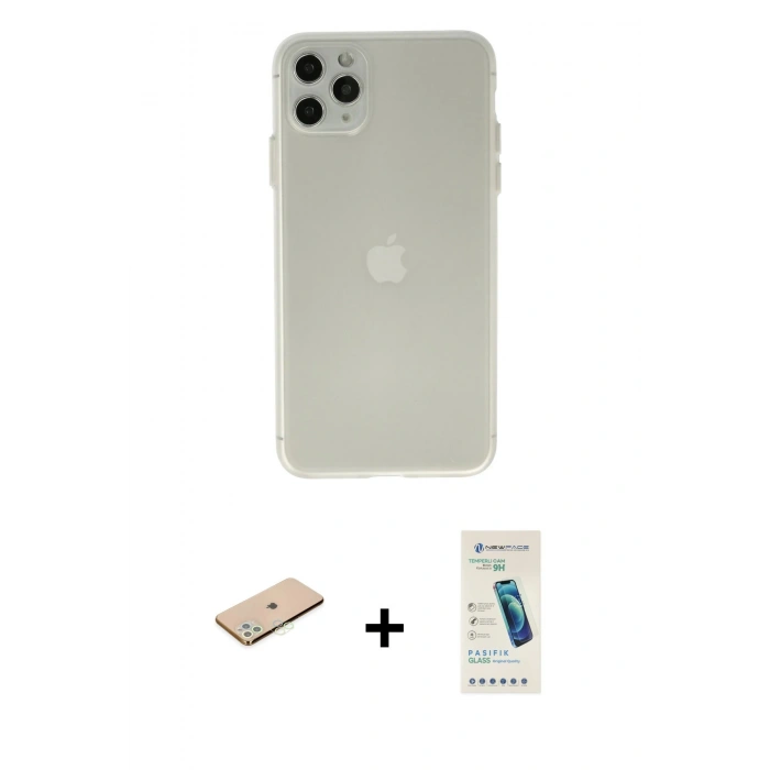 MARSİLYAN™- iPhone 11 Pro Max Kılıf Atlas Minimal Prime - Şeffaf Pasifik Cam Ekran Koruyucu + Renkli Kamera Lens Koruma Cam - YL