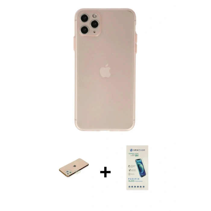 MARSİLYAN™- iPhone 11 Pro Max Kılıf Atlas Minimal Prime - Şeffaf Pasifik Cam Ekran Koruyucu + Renkli Kamera Lens Koruma Cam - YL