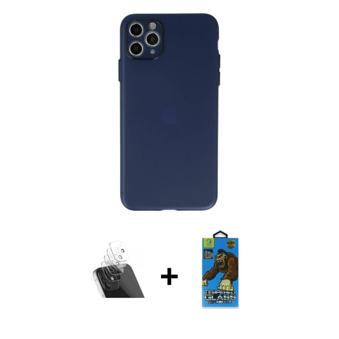 MARSİLYAN™- iPhone 11 Pro Max Kılıf Atlas Minimal Prime - Siyah 18D Cam Ekran Koruyucu + Kamera Lens Koruma Cam - SF