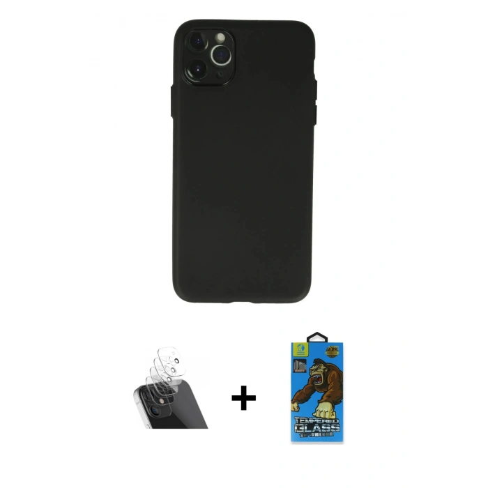 MARSİLYAN™- iPhone 11 Pro Max Kılıf Atlas Minimal Prime - Siyah 18D Cam Ekran Koruyucu + Kamera Lens Koruma Cam - SF