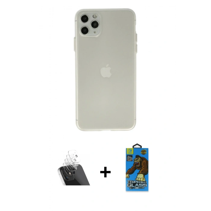 MARSİLYAN™- iPhone 11 Pro Max Kılıf Atlas Minimal Prime - Siyah 18D Cam Ekran Koruyucu + Kamera Lens Koruma Cam - SF