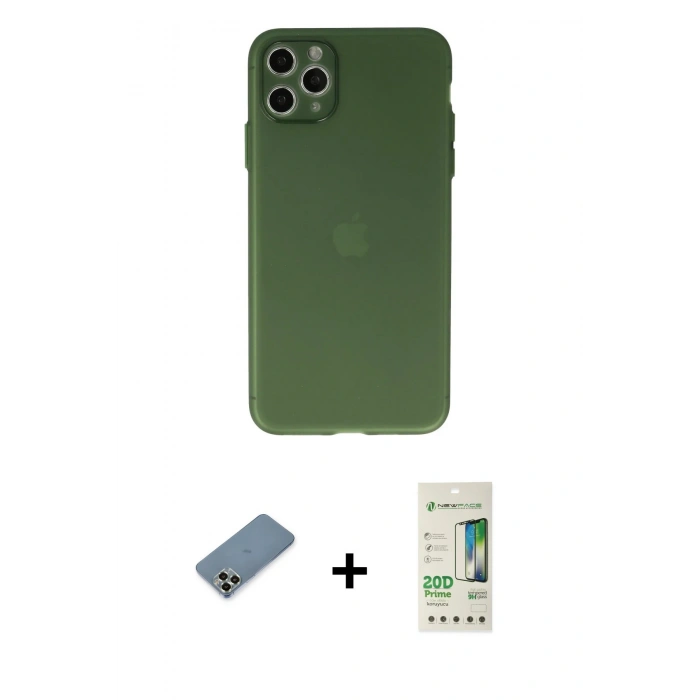 MARSİLYAN™- iPhone 11 Pro Max Kılıf Atlas Minimal Prime - Siyah 20D Premium Cam Ekran Koruyucu + Metal Kamera Lens Koruma Cam - AKYL