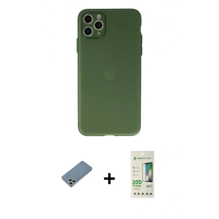 MARSİLYAN™- iPhone 11 Pro Max Kılıf Atlas Minimal Prime - Siyah 20D Premium Cam Ekran Koruyucu + Gümüş Shine Kamera Lens Koruma Cam