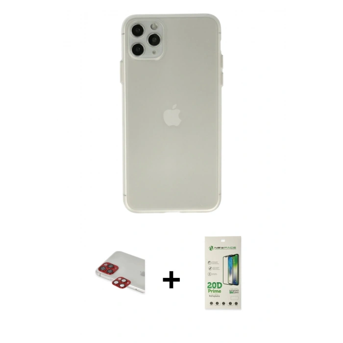 MARSİLYAN™- iPhone 11 Pro Max Kılıf Atlas Minimal Prime - Siyah 20D Premium Cam Ekran Koruyucu + Kırmızı Pers Alüminyum Kamera Lens