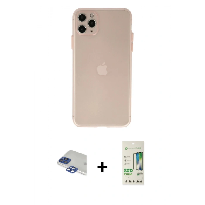 MARSİLYAN™- iPhone 11 Pro Max Kılıf Atlas Minimal Prime - Siyah 20D Premium Cam Ekran Koruyucu + Pers Alüminyum Kamera Lens - LT