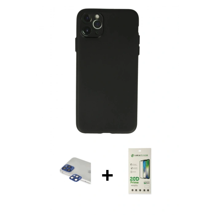 MARSİLYAN™- iPhone 11 Pro Max Kılıf Atlas Minimal Prime - Siyah 20D Premium Cam Ekran Koruyucu + Pers Alüminyum Kamera Lens - LT