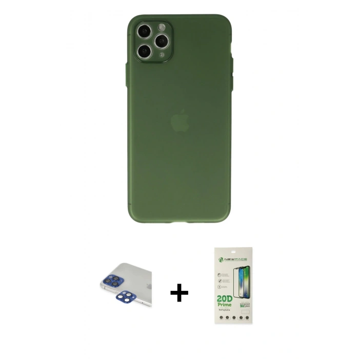 MARSİLYAN™- iPhone 11 Pro Max Kılıf Atlas Minimal Prime - Siyah 20D Premium Cam Ekran Koruyucu + Pers Alüminyum Kamera Lens - LT