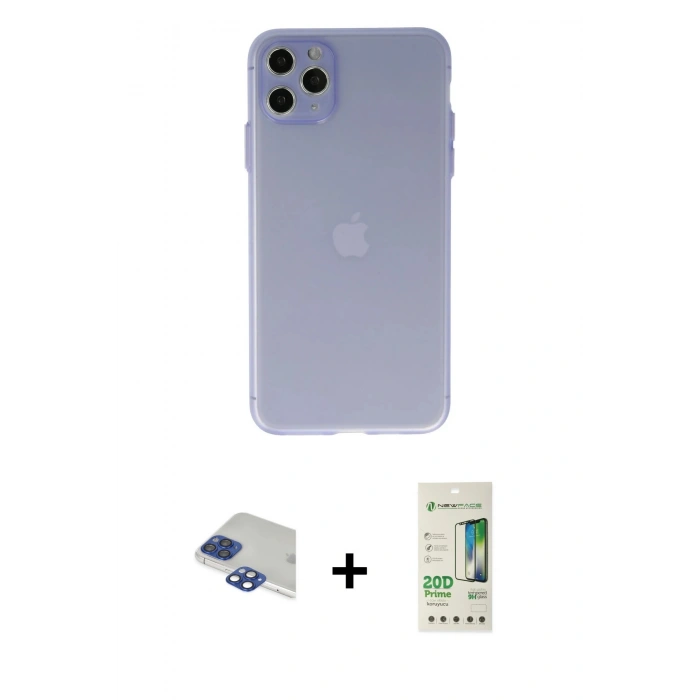 MARSİLYAN™- iPhone 11 Pro Max Kılıf Atlas Minimal Prime - Siyah 20D Premium Cam Ekran Koruyucu + Pers Alüminyum Kamera Lens - LT