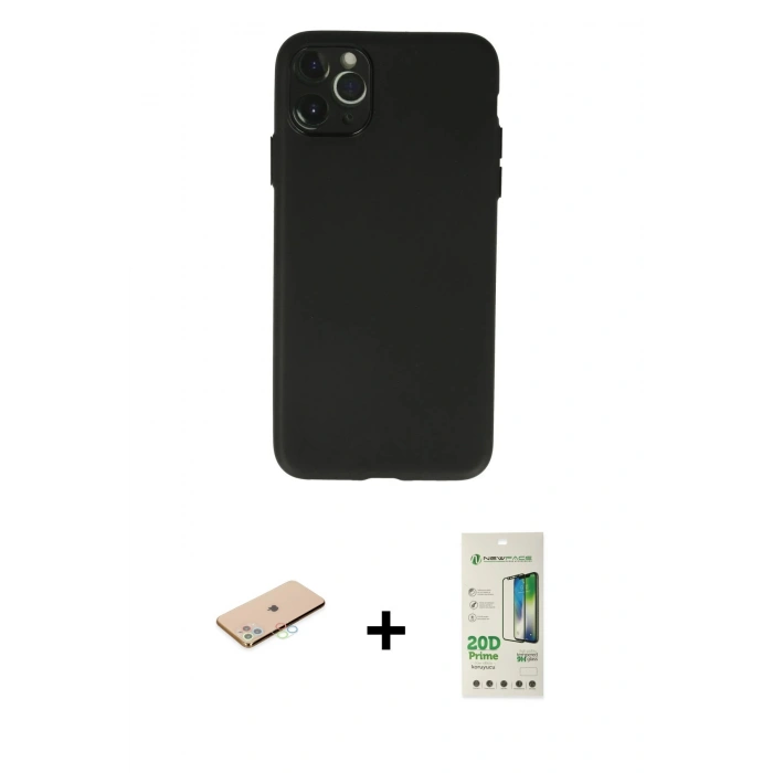 MARSİLYAN™- iPhone 11 Pro Max Kılıf Atlas Minimal Prime - Siyah 20D Premium Cam Ekran Koruyucu + Renkli Kamera Lens Koruma Cam - MI