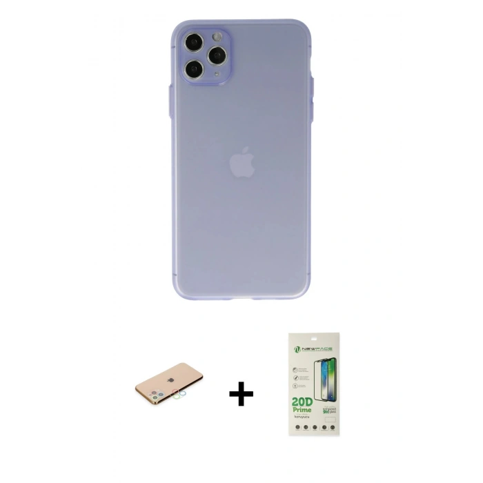 MARSİLYAN™- iPhone 11 Pro Max Kılıf Atlas Minimal Prime - Siyah 20D Premium Cam Ekran Koruyucu + Renkli Kamera Lens Koruma Cam - MI