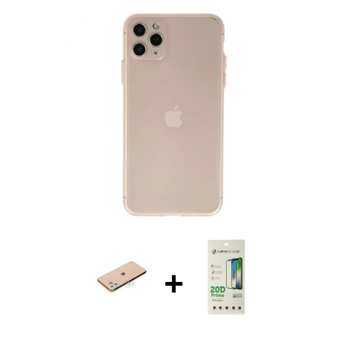 MARSİLYAN™- iPhone 11 Pro Max Kılıf Atlas Minimal Prime - Siyah 20D Premium Cam Ekran Koruyucu + Renkli Kamera Lens Koruma Cam - MI