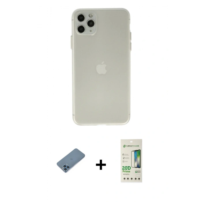 MARSİLYAN™- iPhone 11 Pro Max Kılıf Atlas Minimal Prime - Siyah 20D Premium Cam Ekran Koruyucu + Shine Kamera Lens Koruma Cam - MI