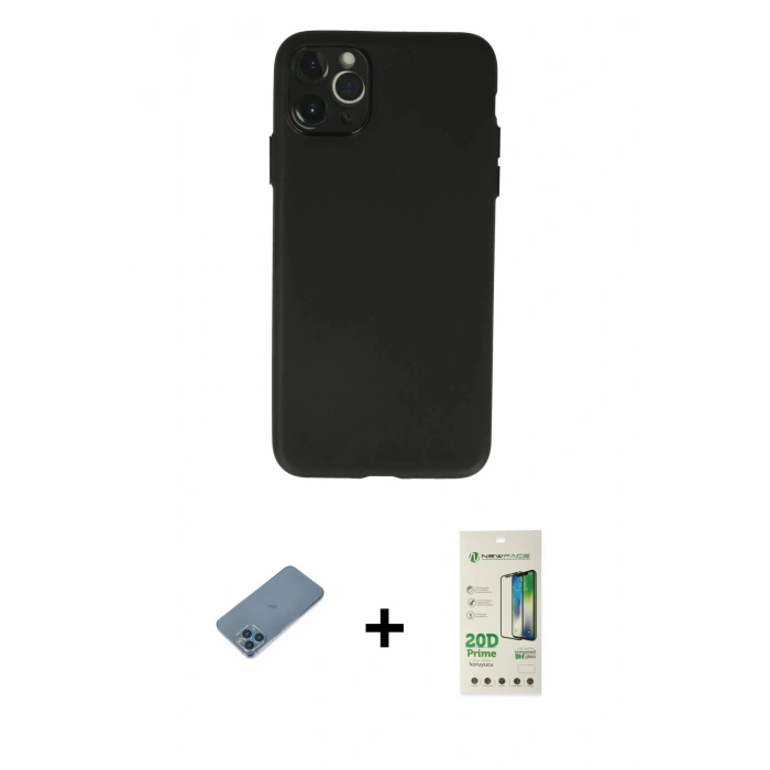 MARSİLYAN™- iPhone 11 Pro Max Kılıf Atlas Minimal Prime - Siyah 20D Premium Cam Ekran Koruyucu + Shine Kamera Lens Koruma Cam - MI