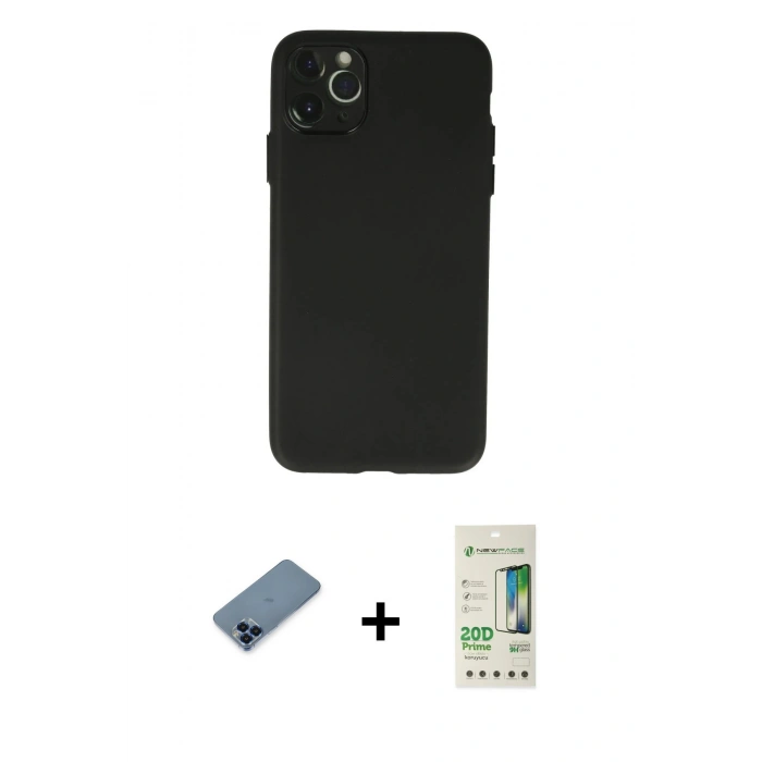 MARSİLYAN™- iPhone 11 Pro Max Kılıf Atlas Minimal Prime - Siyah 20D Premium Cam Ekran Koruyucu + Metal Kamera Lens Koruma Cam - MI