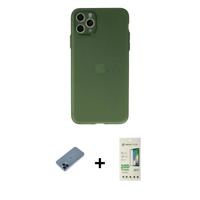 MARSİLYAN™- iPhone 11 Pro Max Kılıf Atlas Minimal Prime - Siyah 20D Premium Cam Ekran Koruyucu + Metal Kamera Lens Koruma Cam - MI