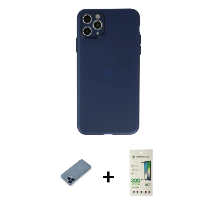 MARSİLYAN™- iPhone 11 Pro Max Kılıf Atlas Minimal Prime - Siyah 20D Premium Cam Ekran Koruyucu + Metal Kamera Lens Koruma Cam - MI