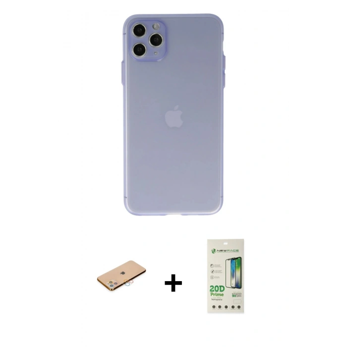 MARSİLYAN™- iPhone 11 Pro Max Kılıf Atlas Minimal Prime - Siyah 20D Premium Cam Ekran Koruyucu + Pembe Renkli Kamera Lens Koruma Cam