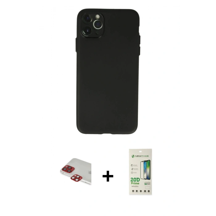 MARSİLYAN™- iPhone 11 Pro Max Kılıf Atlas Minimal Prime - Siyah 20D Premium Cam Ekran Koruyucu + Pers Alüminyum Kamera Lens - KI