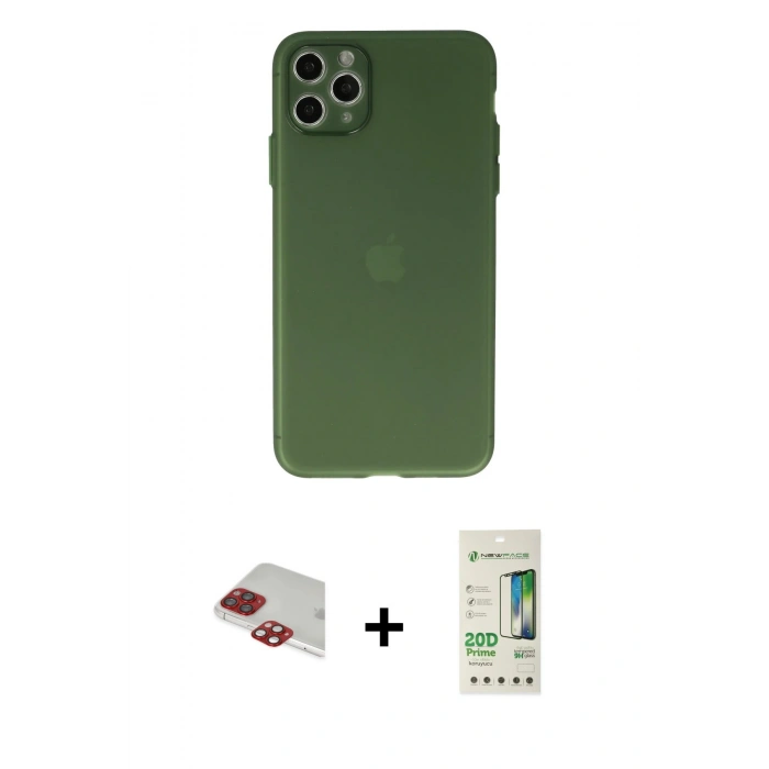 MARSİLYAN™- iPhone 11 Pro Max Kılıf Atlas Minimal Prime - Siyah 20D Premium Cam Ekran Koruyucu + Pers Alüminyum Kamera Lens - KI