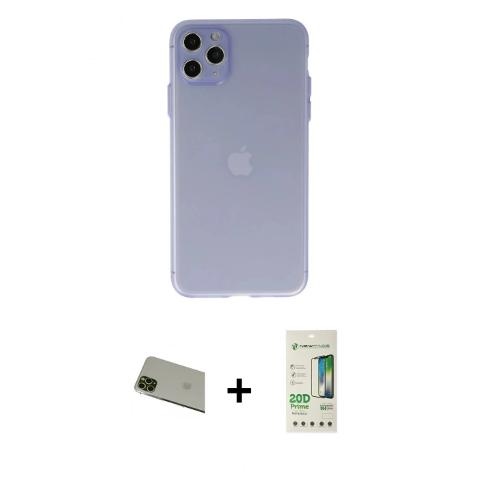 MARSİLYAN™- iPhone 11 Pro Max Kılıf Atlas Minimal Prime - Siyah 20D Premium Cam Ekran Koruyucu + Rainbow Kamera Lens Koruma Cam - YL