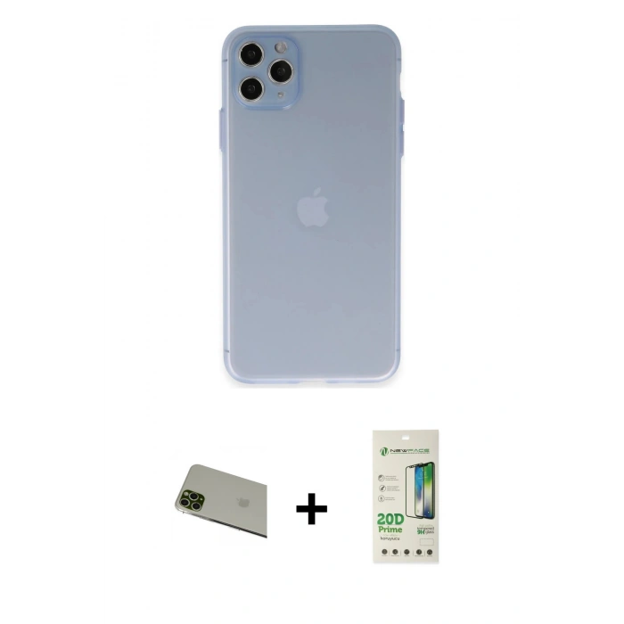 MARSİLYAN™- iPhone 11 Pro Max Kılıf Atlas Minimal Prime - Siyah 20D Premium Cam Ekran Koruyucu + Rainbow Kamera Lens Koruma Cam - YL