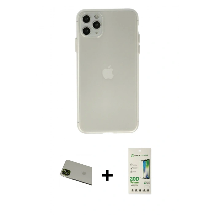 MARSİLYAN™- iPhone 11 Pro Max Kılıf Atlas Minimal Prime - Siyah 20D Premium Cam Ekran Koruyucu + Rainbow Kamera Lens Koruma Cam - YL
