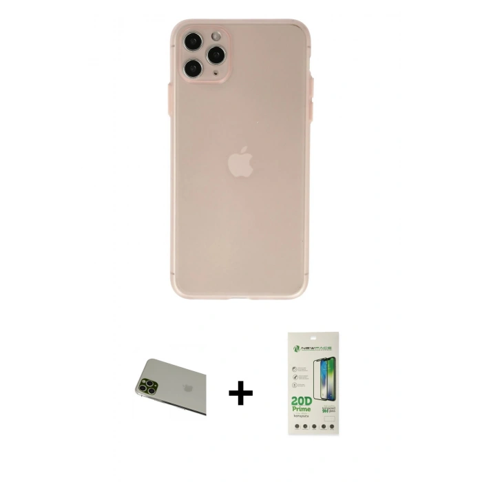 MARSİLYAN™- iPhone 11 Pro Max Kılıf Atlas Minimal Prime - Siyah 20D Premium Cam Ekran Koruyucu + Rainbow Kamera Lens Koruma Cam - YL